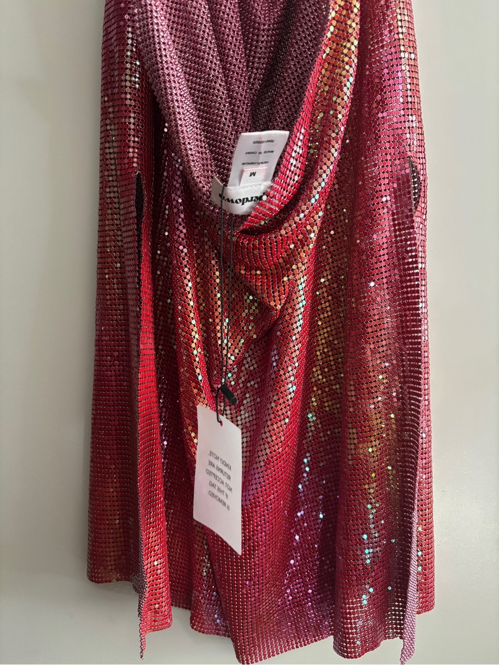 superdown Paula Draped Iridescent Pink-Gold Halter Mini Dress in Red - Picture 7 of 8